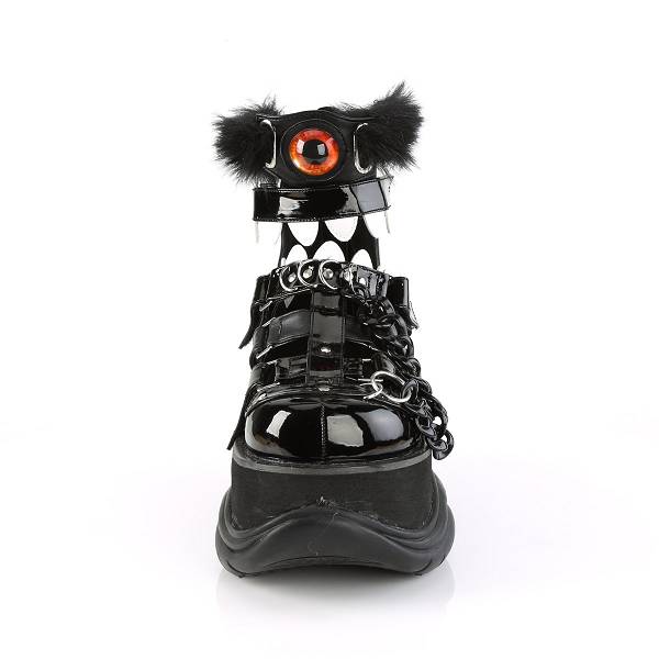 Demonia Men's Neptune-150 Platform Sandals - Black Vegan Leather/ Black Patent D5319-42US Clearance